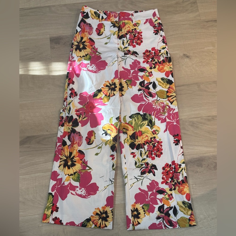 New York & Company Floral Boot Cut Pants - Pink, Yellow, Green